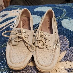 Sperry Off-White Woven Boat Shoes